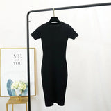 New Women Stretch Knitted Midi Dress Summer Spring Lady Casual O-neck Slim Knitting Bodycon Dresses Vintage