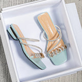 New Fashion Low-Heeled Sandals Female Fairy Water Drill Word Two Wearing Slippers Large Size