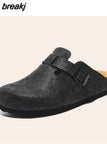 New Women Closed Toe Cork Slippers Casual Men Buckle Non-slip Comfortable Outside Slide