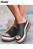 Summer Women Platform Slip On Sandals Open Toe Contrast Color Wedge Beach Shoes Ladies Outdoor Slippers Slides
