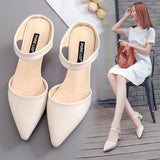 Breakj Spring And Summer Korean Version Of The Bag Head With Cold Slippers Female Pointed Word Thick Heel Half Slippers High