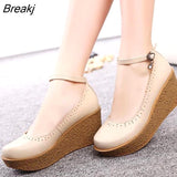 Women's Platform Shoes For Women Genuine Leather Footwear Woman Black Beige Comfort Wedges Breathable Pumps Plus Size