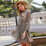 2021 Fashion Women Snake Print Dress Bow Tie Neck Streetwear Mini Chiffon Dress Bandage Pleated Sundress Femme Robe