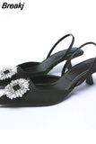 Size Women's Shoes 2023 Summer New Green Rhinestone Elegant Wedding Shoes Muller Shoes Fairy Pointed Flat Pumps