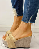 Bow Tied Slip On Leisure Platform Summer Sandals 2020 Wedges High Heels Women Shoes Woman Mules Flip