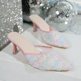 Breakj Summer New Summer Fashion Heel Sandals Women Casual Flowers Wearing Pointed Thin And Large-Size