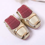 Ballet Flats Shoes Women Fashion Foldable Square Toe Rhinestone Buckle Golden PU Leather Ballerina Shoes Soft