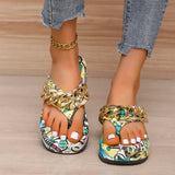 Sumer Women Colorful Graffiti Printed Platform Flip Flops Golden Chain Casual Sandals Ladies Beach Shoes Outdoor