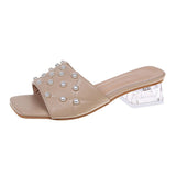 2021 Transparent Pvc Sandals Women Square Toe Transparent Pearl Cup High Heels Sexy Summer Shoes Kopmkp Women Sandals