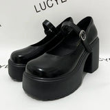 2023 Super High Heels Mary Jane Shoes Women Ankle Buckle Chunky Platform Pumps Woman Pu Leather Y2K Goth Shoes