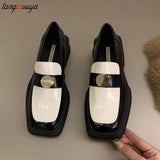 Heel Loafer Shoes for Women Lolita Contrast Color Pumps Women Chunky Heel Slip-on Leather Shoes British style