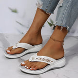 Women's Slippers Summer New Fashion Metal Button Slides Shoes Wedge Beach Sandals Women Outside Platform Leisure Flip