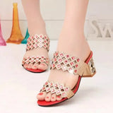 Hot Summer Elegant Fashion Women Casual Shoes Thick with Sandals Peep-toe Beach Shoes Mid Heel Bright Gold Silver 4