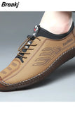 Men's Leather Casual Shoes Soft Bottom Men's Handmade Stitching Hollow Sandals Breathable Outdoor Work Shoes for