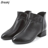 Fashion Genuine Leather Ankle Boots Women Thick Heels Zipper Pointed Toe Autumn Winter Woman Shoes Soft Sole Short