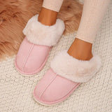 Winter Home Fur Slippers Women 2023 New Couples Flat Heels House Cotton Shoes Woman Faux Suede Keep Warm Plush