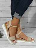 Breakj Spring And Summer Large-Size Hemp Bottom Pine Cake Thick-Soled Sandals Buckle Rope Flat Women's