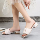 Summer Rhinestone High heels Slipper Soft Leather pumps women shoes Shallow Slip-On Peep Toe sandals women Party