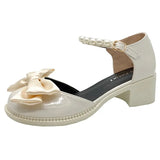 Silk Bowknot Platform Mary Jane Shoes Women 2023 Autumn Pearls Strap Pumps Woman Patent Leather Party Wedding