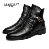 British Style Men's Boots PU Buckle Boots Men Casual Warm Cotton Boots Fashion Black Non Slip Winter Boots Men