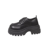 Breakj Pine Shoes Women 2025 Autumn New British Wind Small Leather Shoes Coarse Heel Lace Casual Single