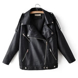 New Spring Pu Leather Jacket Women Moto Biker Lapel Zipper Warm BF Style Faux Leather Coat Loose Fashion Autumn