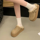 Breakj Shoes Platform And Velvet Head Half Slippers Women Wear 2024 New Winter Birken Wool Snowcotton