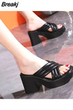 Women's Slippers High Heels Peep-toe Peep-heel Sandals 2023 New Summer Chunky Beach Fashion Casual High Heels Women