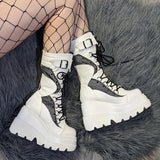 2021 Brand Platform Designer Goth Cool Motorcyle Women Boots Punk Street Zipper Elastic Band Black Ladies