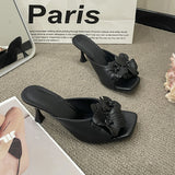 Breakj Fine Heel Sandals 2025 Spring And Summer New One-Word Drag Small Fashion Three-Dimensional Flower Women's Shoes