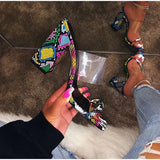 2020 Women Transparent PVC Sandals Ladies High Heel Pumps Slippers Candy Open Toes Thick Heel Fashion Female Slides Summer