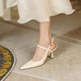2022 New Women Pointed Toe Slip on Mules Shoes Ladies Thin Low Heel Slingback Buckle Strap Outside Slides Female Woman