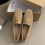 Suede Leather Loafers Women Flat Casual Shoes Leather Metal Decor Slip on Mules Spring Summer Walk Runner Shoes