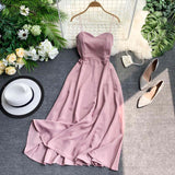 2020 Women Sleeveless Spaghetti Strap Dress V Neck Back Cross Strap Beach Dress Elegant High Waist Party