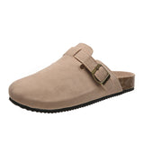 Breakj Size 35-45 Vintage Women's Shoes One Foot Flat Bottom Bag Head Half Slippers Women's Summer Wear Round Head Belt Buckle Cool