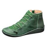 New Women's Casual Flat Leather Retro Lace-up Boots Side Zipper Round Toe Shoe Leather Ankle Boots Zapatos Mujer Wram