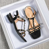 Heeled Sandals Fashion Womens Shoes 2023 Large Size Med Black Luxury Summer New Studded Girls Comfort Big Medium Low