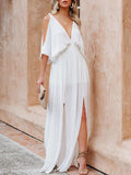 Sexy Wrap V-Neck Office Women's New Solid Sleeveless Long Dress Elegant Ladies Dress Summer Sleeveless Bohemian Beach Chic