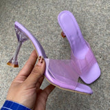 Crystal Heel Slippers Women's Summer New Fashion Wine Glass Heel Square Toe Fashion Sandals Large Size