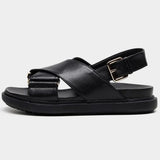Size 35-44 Women Flats Sandals Buckle Strap Leather Platform Shoes For Women Designer Low Heels Sandalias