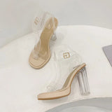 Ankle Strap Thick Square Heels Shoes Transparent PVC Woman Sandals Plus39 Ladies Thick-soled Clear Sandals Zapatillas Mujer