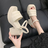 Breakj Summer New Thick-Bottomed Slippers Women's Thick Heel Square Head Fashion Wearing High Heel One-Word