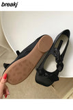 Women Flat Bottom Ballet Shoes Female New Bow Band Retro Shallow Mouth Women's Shoes Size