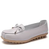 Women‘s Spring Casual Shoes Ladies Soft Leather Butterfly-Knot Flats Non-Slip Rubber Sole Loafers White Shoes for