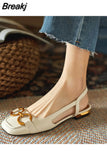 Summer Women Low Heel Sandals Square Toe Fashion Metal Decoration Mature Slingback Buckle Strap Office Ladies Casual