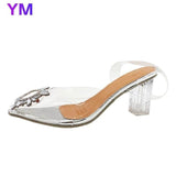 2020 Luxury Women Pumps PVC Transparent Square Heel High Heels Pointed Toe Slip-on Wedding Party Fashion Dress Shoes Heels