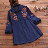 Women's Embroidery Blouse 2022 ZANZEA Elegant Denim Blue Shirts Long Sleeve Chemise Female Button Down Blusa Tunic