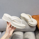 Size 34-40 Women Real Leather Slippers Platform Sandals High Heel Leisure Flip Flops Summer Flat Beach Shoes