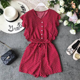 2020 Summer High-waist Casual Resort Playsuit Single Breasted V-neck Fashion Broad-legged Sashes Women Beach