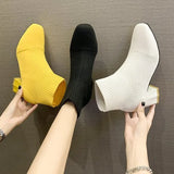 Stretch Fabric Booties Woman 2023 High Heels Luxury Designer Round Toe Ladies Stiletto Fashion Ankle boots Rubber